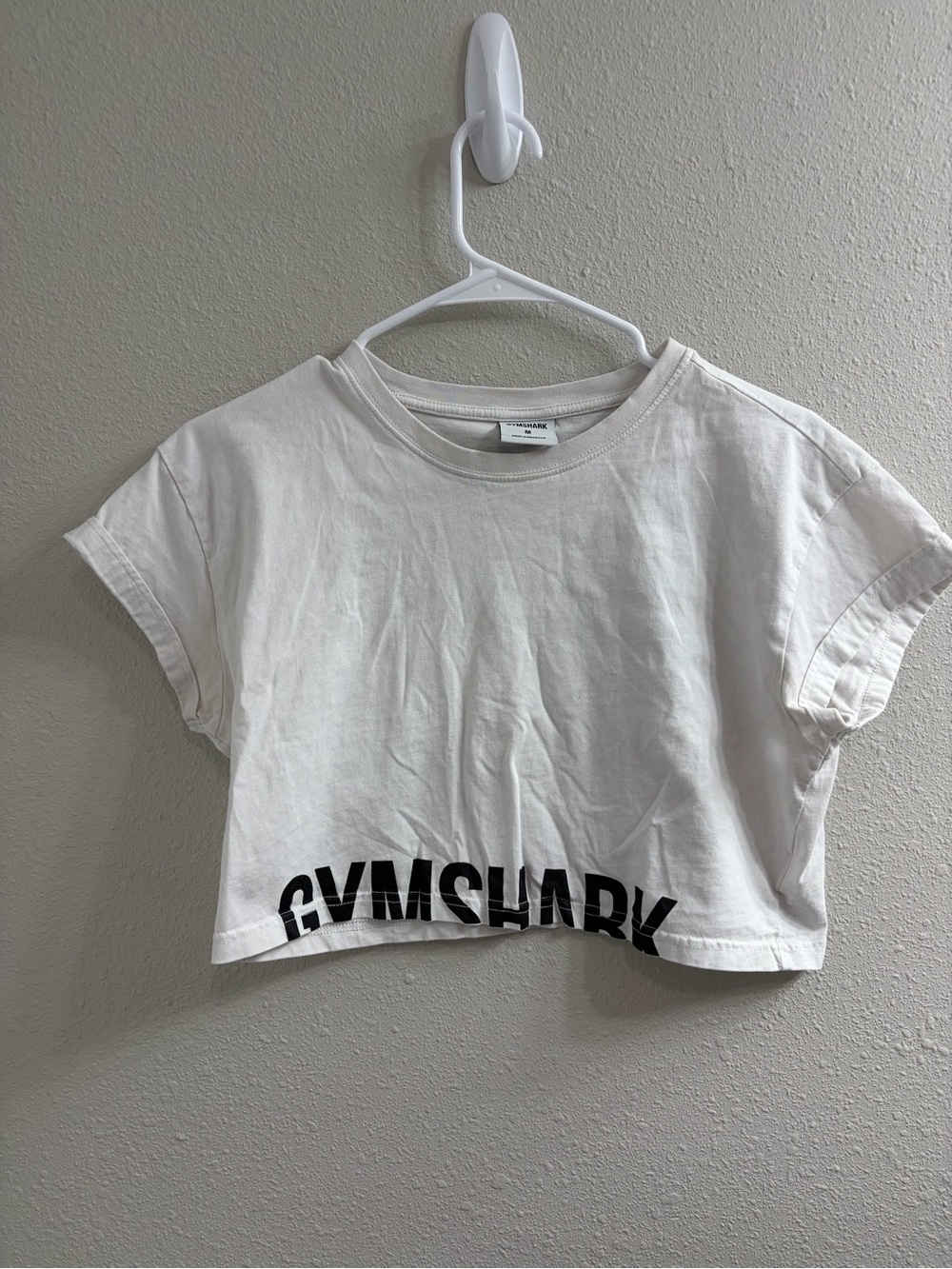 Gymshark White Cropped Logo Tee with Black Print